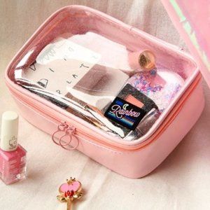 BENTOY Rainbow Makeup Bag Clear Glitter Top Pink